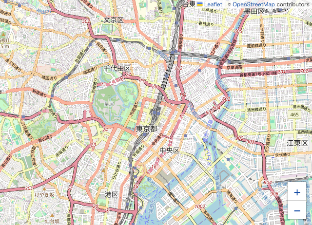 東京周辺の地理を表示した地図の見本。掲載案件の位置は表示していません。